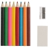 Набор Hobby с цветными карандашами, ластиком и точилкой, красный, уценка, , пенал - полиэстер; карандаши - дерево