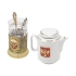 Чайный набор с подстаканником и фарфоровым чайником «ЭГОИСТ-Л», золотистый/белый, золотистый/прозрачный, белый, лутунь/хрусталь, фарфор