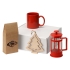 Подарочный набор с чаем, кружкой, френч-прессом и новогодней подвеской Чаепитие, красный, кружка- красный, френч-пресс- красный/прозрачный, кружка- керамика, френч-пресс- боросиликатное стекло, нержавеющая сталь, пластик, подвеска- березовая фанера