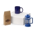 Подарочный набор с чаем, кружкой и френч-прессом Чаепитие, синий, кружка- ярко-синий, френч-пресс- синий/прозрачный, кружка- керамика, френч-пресс- боросиликатное стекло, нержавеющая сталь, пластик