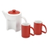 Набор: чайник, 2 чашки, белый/красный, керамика