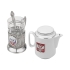 Чайный набор с подстаканником и фарфоровым чайником «ЭГОИСТ-М», серебристый/белый, серебристый/прозрачный, белый, мельхиор/хрусталь, фарфор