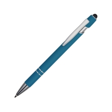 Ручка металлическая soft-touch шариковая со стилусом Sway, синий/серебристый (P)