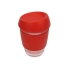 Стеклянный стакан Monday с силиконовой крышкой и манжетой, 350мл, красный, прозрачный/красный, боросиликатное стекло, силикон