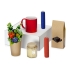 Подарочный набор Ягодный сад с чаем, свечами, кружкой, крем-медом, мылом, красный, синий, зеленый, крафт, свеча- воск, кружка- керамика, мыло- мыло/пластик/картон