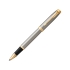 Ручка роллер Parker IM Core Brushed Metal GT, серебристый/золотистый, серый/черный/золотистый, латунь, круговая полировка. отделка- латунь с позолотой
