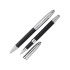 Набор «Рейн»: ручка шариковая, ручка роллер в футляре черный, черный/серебристый, металл/искусственная кожа