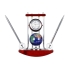 Настольный прибор Сенатор: часы с глобусом, две ручки на подставке, красное дерево/серебристый/разноцветный, дерево/металл/пластик