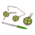 Набор «Дамское счастье»: шариковая ручка, крючок для ключей, складной крючок для сумки с карабином и шильдом, крючок для сумки в виде листочков клевера с четырьмя лепестками, зеленый/серебристый, металл