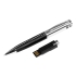 Флешка в виде ручки с мини чипом, 16 Гб, черный/серебристый, черный/серебристый, металл/кожа пу