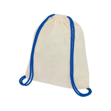 Рюкзак со шнурком Oregon, имеет цветные веревки, изготовлен из хлопка 100 г/м², бежевый/синий