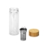Стеклянный термос из стекла с двойными стенками и ситечком 320 мл Badachu в чехле, прозрачный, бутылка- прозрачный, натуральный, серебристый, чехол- серый, бутылка- боросиликатное стекло, бамбук, металл, чехол- неопрен