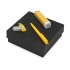 Подарочный набор On-the-go с флешкой, ручкой и зарядным устройством, желтый, желтый, ручка шариковая - пластик, usb-флешка - пластик с покрытием soft-touch\металл, портативное зарядное устройство - пластик