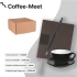 Набор подарочный COFFEE-MEET: бизнес-блокнот, ручка, чайная/кофейная пара, коробка, стружка, черный, черный, разные материалы