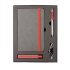 Набор  FANCY: универсальное зарядное устройство(2200мAh), блокнот и ручка в подарочной коробке, серый, красный, разные материалы
