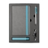 Набор  FANCY: универсальное зарядное устройство(2200мAh), блокнот и ручка в подарочной коробке, серый, голубой, разные материалы