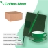 Набор подарочный COFFEE-MEET: бизнес-блокнот, ручка, чайная/кофейная пара, коробка, стружка, зеленый, зеленый, разные материалы