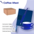 Набор подарочный COFFEE-MEET: бизнес-блокнот, ручка, чайная/кофейная пара, коробка, стружка, синий, синий, разные материалы