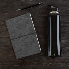 Набор подарочный SUNSHINE: бутылка для воды, бизнес-блокнот, ручка, коробка со стружкой, черный