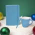 Подарочный набор HAPPINESS: блокнот, ручка, кружка, голубой, голубой, разные материалы