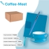 Набор подарочный COFFEE-MEET: бизнес-блокнот, ручка, чайная/кофейная пара, коробка, стружка, голубой, голубой лазурный, разные материалы