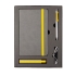Набор  FANCY: универсальное зарядное устройство(2200мAh), блокнот и ручка в подарочной коробке, серый, желтый, разные материалы
