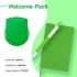 Набор подарочный WELCOME-PACK: бизнес-блокнот, ручка, коробка, зеленое яблоко, зеленое яблоко, разные материалы