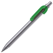 SNAKE, ручка шариковая, серебристый корпус, зеленый клип