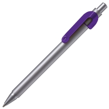 SNAKE, ручка шариковая, серебристый корпус, фиолетовый клип