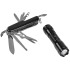 Набор: нож многофункциональный (13 функций) и фонарь в подарочной упаковке, черный, металл, пластик