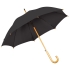 Зонт-трость с деревянной ручкой, полуавтомат, черный, нейлон, плотность 190 г/м2