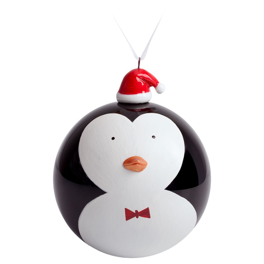 Елочный шар с фигуркой «Новогодний пингвин», 9 см, , стекло; фигурка - фарфор