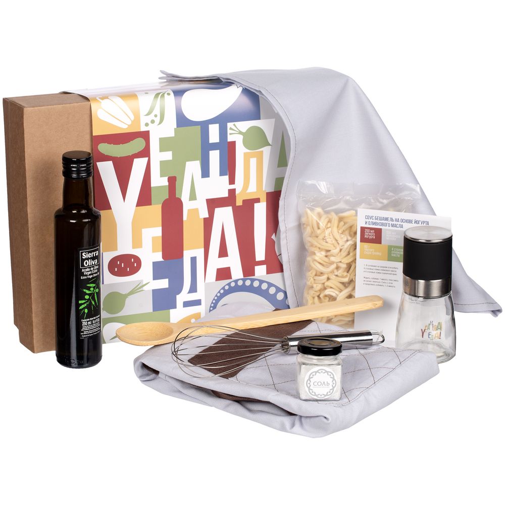 Набор «Yeah! Соус бешамель», , фартук - хлопок 100%, 200 г/м², лямки, отделка - лен; полотенца - хлопок 100%; мельница - стекло, пластик; масло - стекло; венчик - нержавеющая сталь; соль - стекло; ложка - бамбук; коробка - микрогофрокартон Набор «Yeah! Соус бешамель», , фартук - хлопок 100%, 200 г/м², лямки, отделка - лен; полотенца - хлопок 100%; мельница - стекло, пластик; масло - стекло; венчик - нержавеющая сталь; соль - стекло; ложка - бамбук; коробка - микрогофрокартон