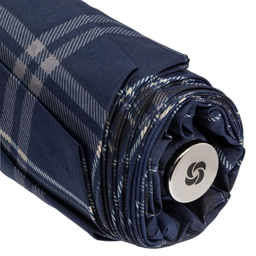 Складной зонт Wood Classic S, синий в клетку, , эпонж Складной зонт Wood Classic S, синий в клетку, , эпонж