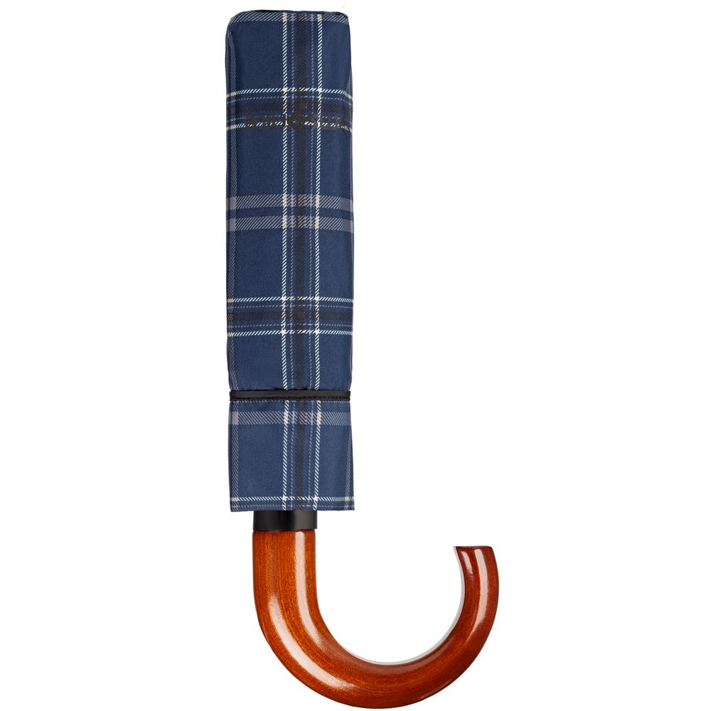 Складной зонт Wood Classic S, синий в клетку, , эпонж Складной зонт Wood Classic S, синий в клетку, , эпонж