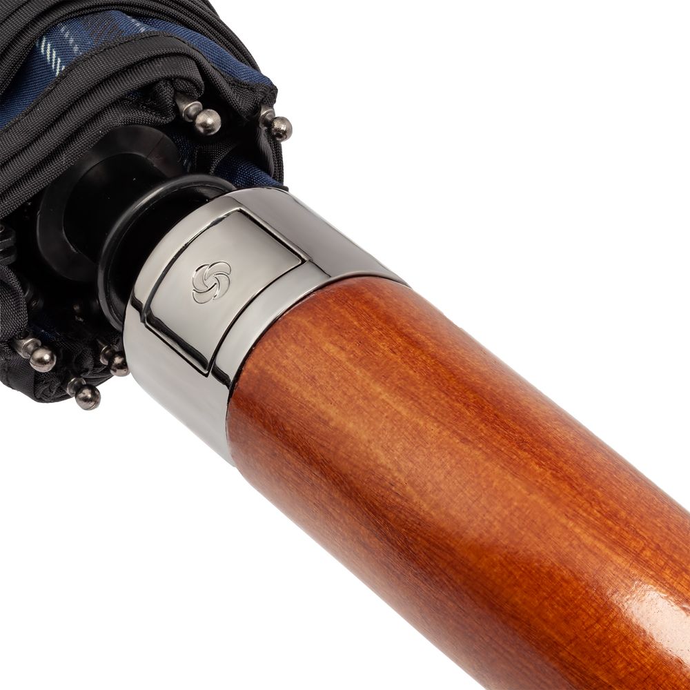 Складной зонт Wood Classic S, синий в клетку, , эпонж Складной зонт Wood Classic S, синий в клетку, , эпонж