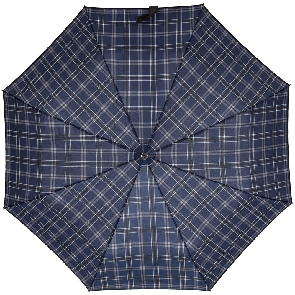 Складной зонт Wood Classic S, синий в клетку, , эпонж Складной зонт Wood Classic S, синий в клетку, , эпонж