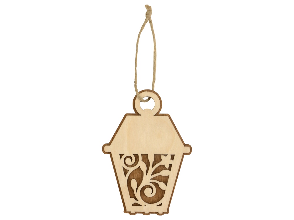Подвеска деревянная Новогодний фонарик, натуральный/коричневый, березовая фанера