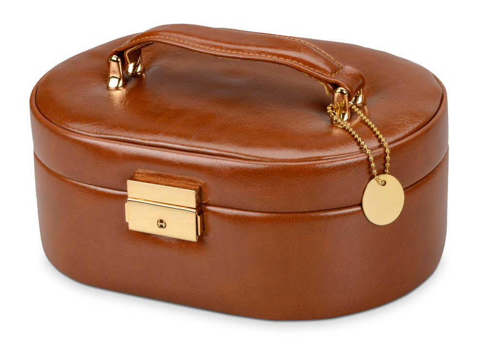 Шкатулка для драгоценностей с дорожным футляром, коричневый, коричневый/золотистый, искусственная кожа/металл Шкатулка для драгоценностей с дорожным футляром, коричневый, коричневый/золотистый, искусственная кожа/металл