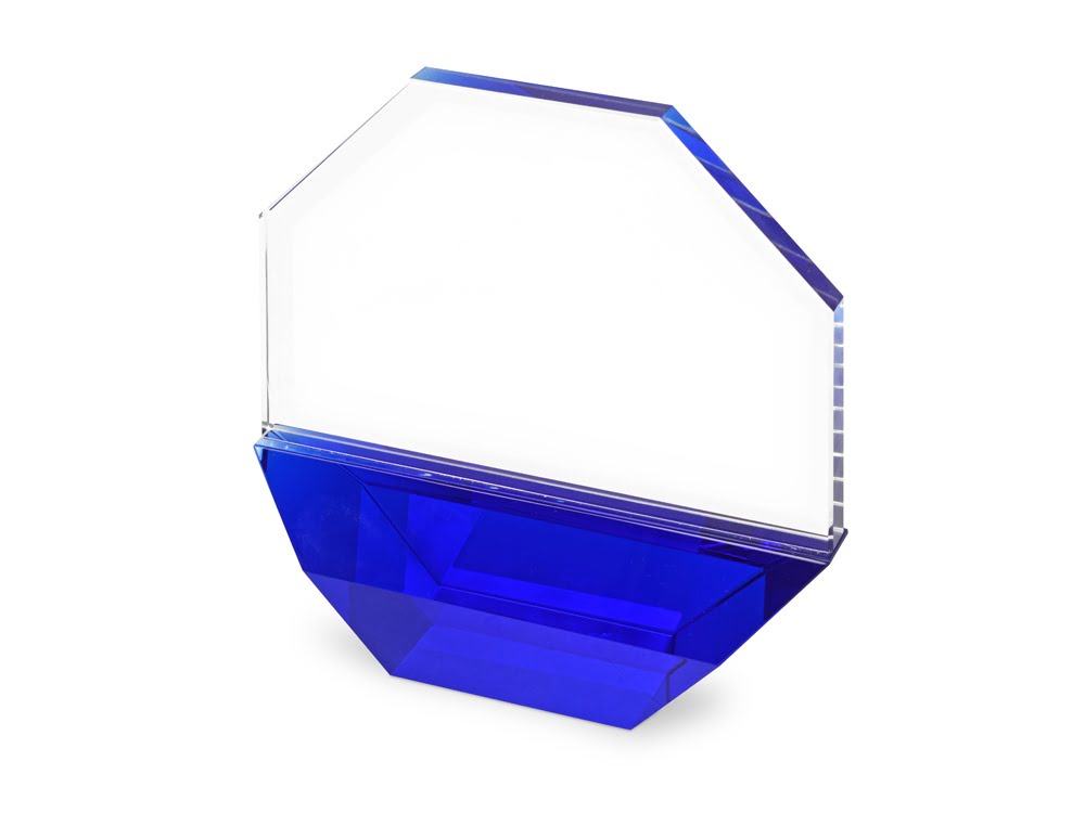 Награда Octagon, прозрачный, синий, хрусталь, стекло