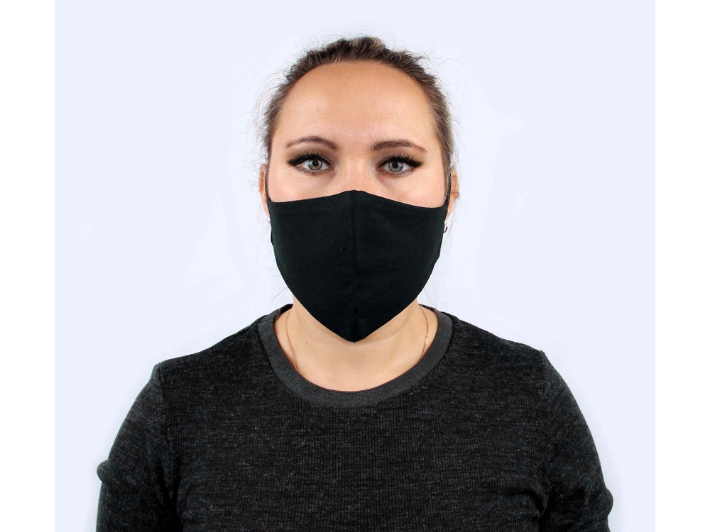 Хлопковая защитная маска для лица многоразовая анатомической формы без шва, черный, 100% хлопок