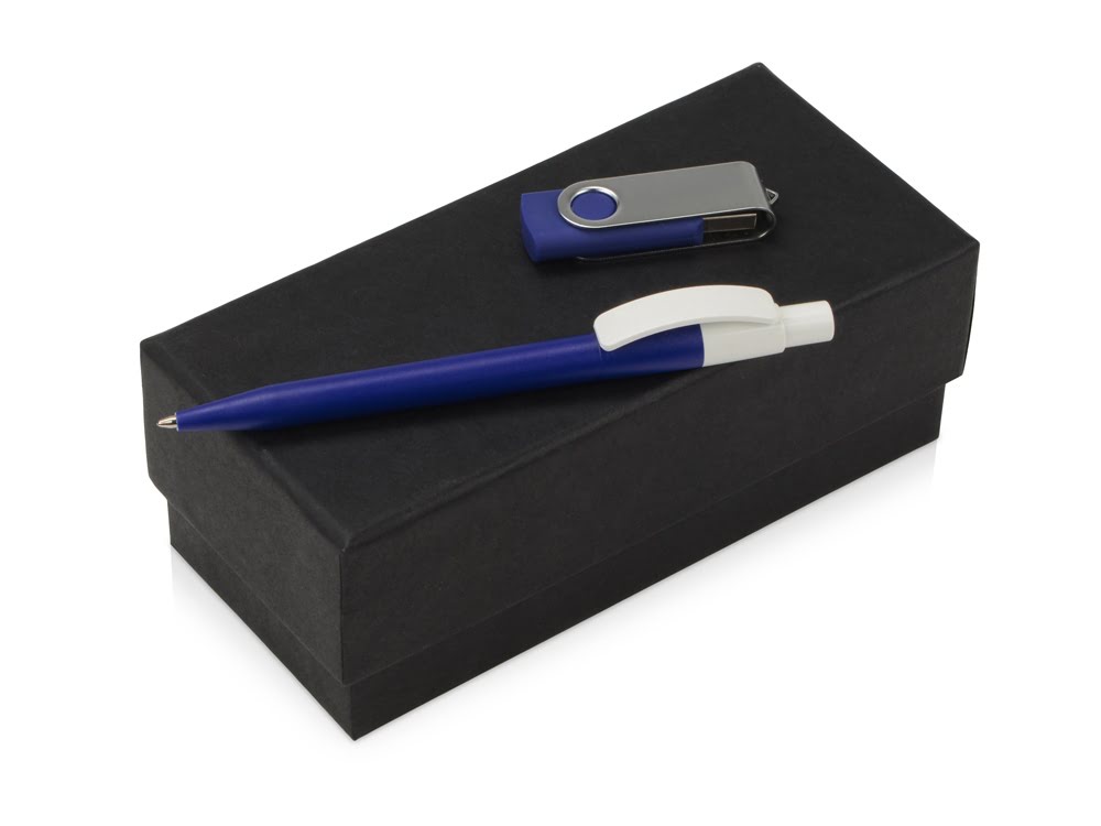 Подарочный набор Uma Memory с ручкой и флешкой, синий, синий, серебристый, белый, usb-флешка- пластик с покрытием soft-touch\металл, ручка- пластик