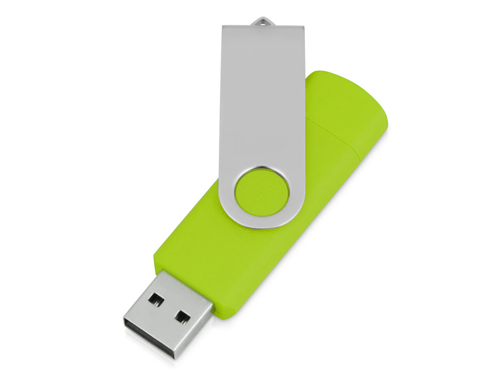 USB/micro USB-флешка на 16 Гб «Квебек OTG», зеленое яблоко, пластик с покрытием soft-touch\металл