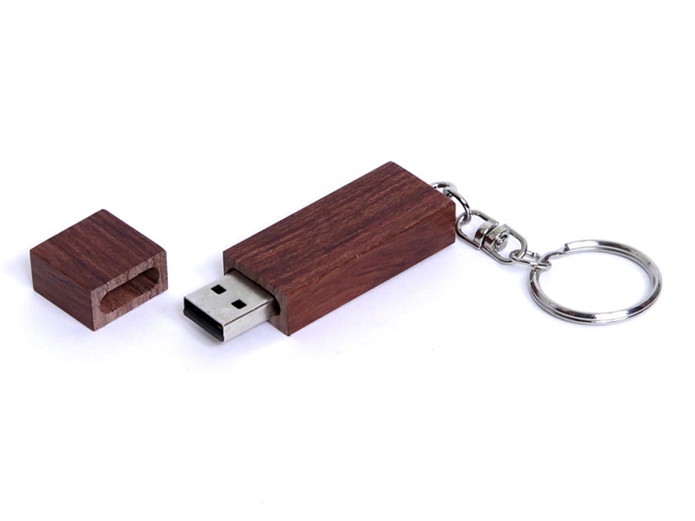 USB-флешка на 16 Гб прямоугольная форма, колпачек с магнитом, коричневый, коричневый, дерево