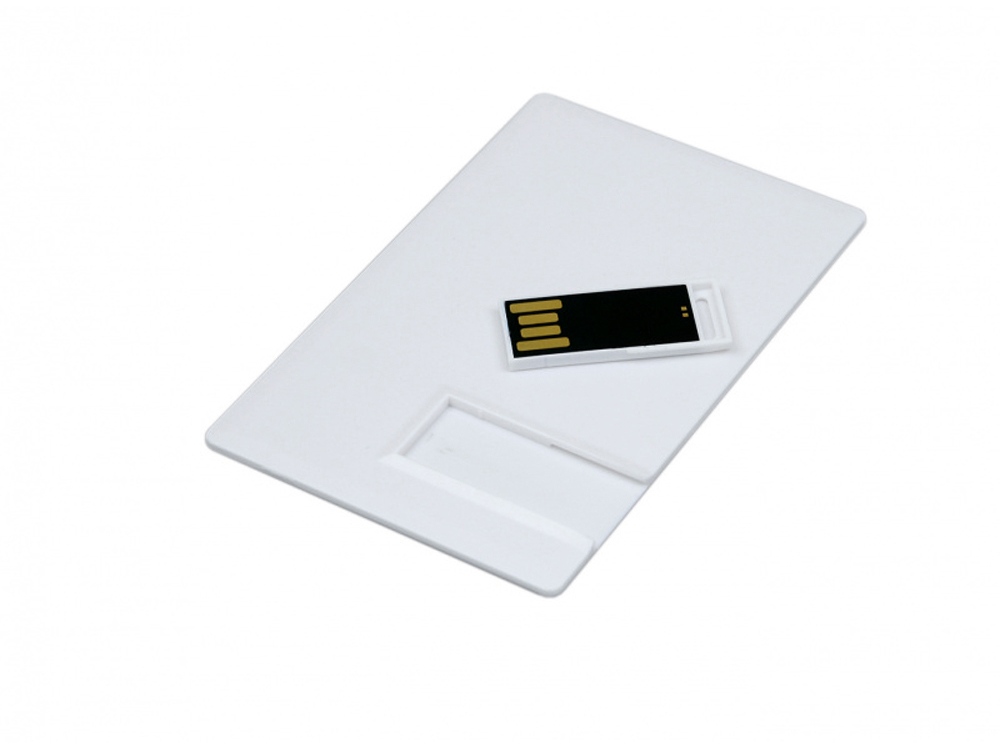 USB-флешка на 8 Гб в виде пластиковой карты с полностью выдвижным чипом, белый, белый, пластик