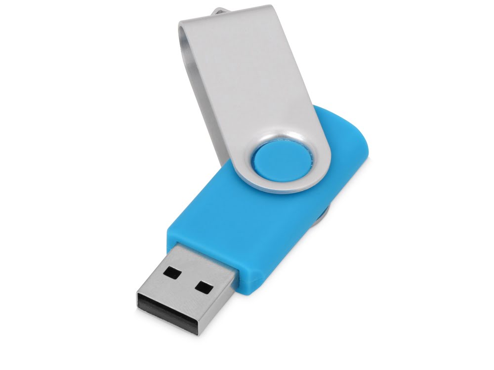 Флеш-карта USB 2.0 16 Gb Квебек, голубой, голубой, пластик с покрытием soft-touch/металл