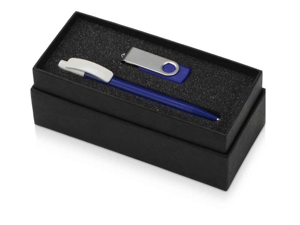 Подарочный набор Uma Memory с ручкой и флешкой, синий, синий, серебристый, белый, usb-флешка- пластик с покрытием soft-touch\металл, ручка- пластик