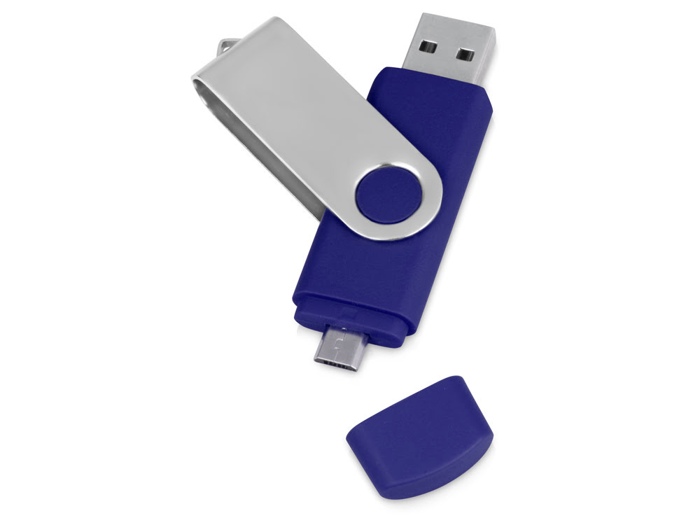USB/micro USB-флешка на 16 Гб «Квебек OTG», синий, пластик с покрытием soft-touch\металл