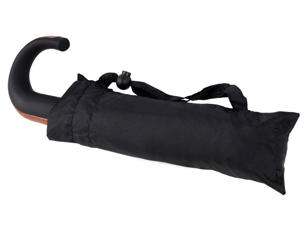 Складной зонт полуавтоматический, черный, черный, полиэстер/ручка - резина, пластик
