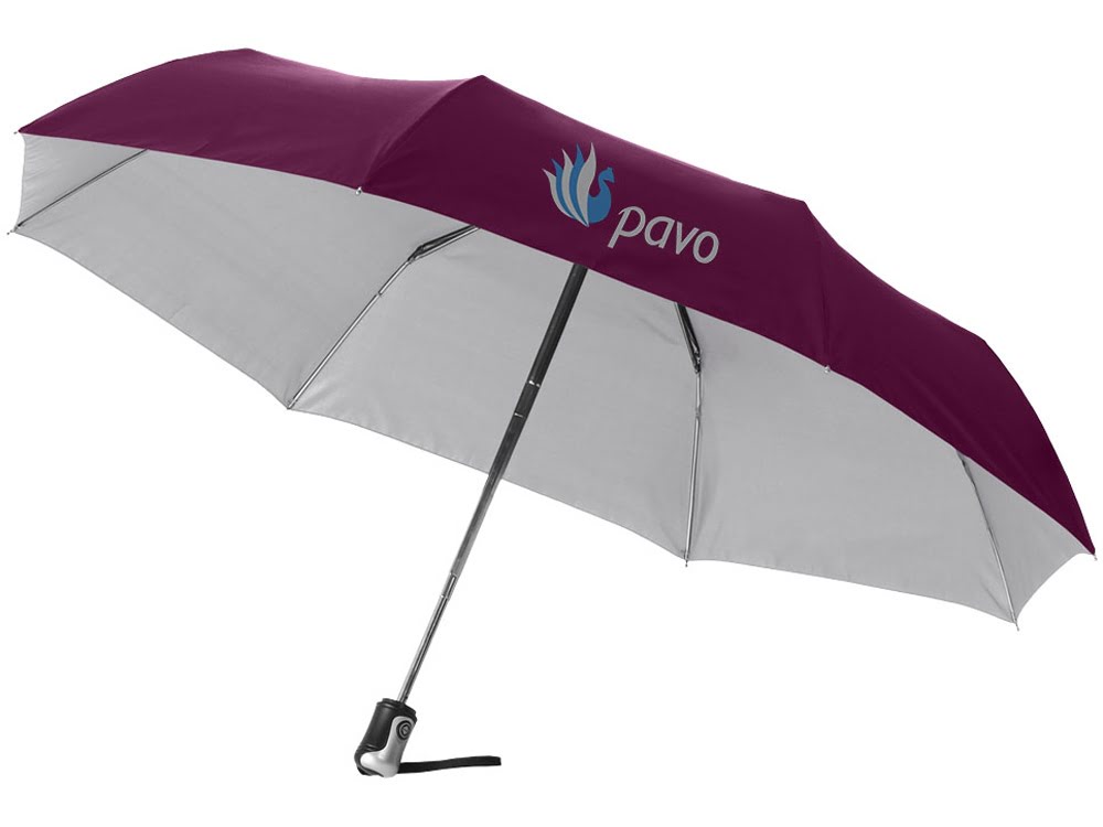 Зонт Alex трехсекционный автоматический 21,5, бургунди/серебристый, бургунди/серый, полиэстер, металл, пластик